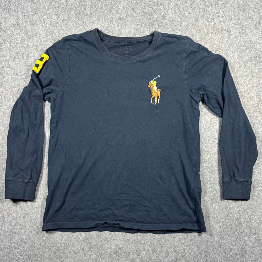 Polo Ralph Lauren Mens Navy Big Pony Long Sleeve T-Shirt Size L Patch 3 Crewneck